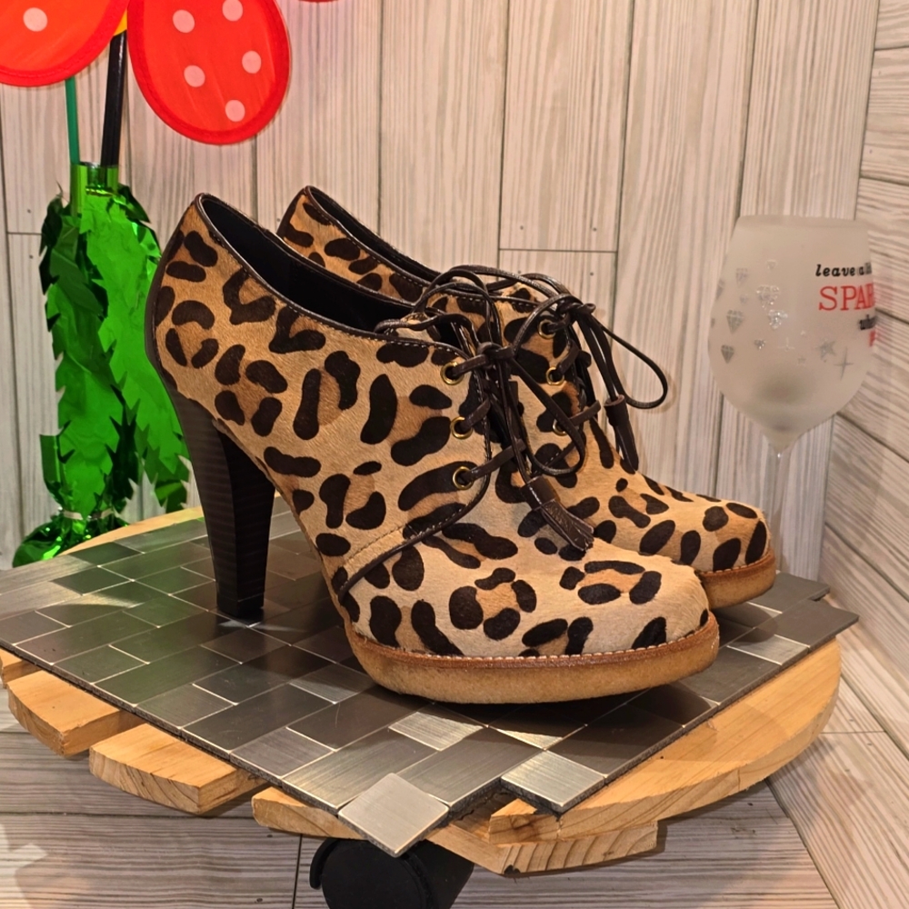Coach leopard‎ calf hair and leather rubber sole booties #124